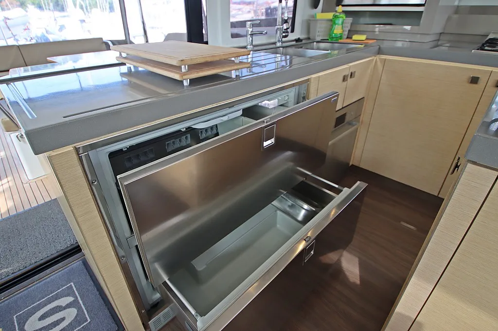 Galley of Felicia, a Fountaine Pajot Saona 47 Quintet catamaran at Općina Rogoznica, Croatia