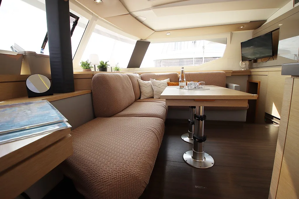 Salon of Felicia, a Fountaine Pajot Saona 47 Quintet catamaran at Općina Rogoznica, Croatia