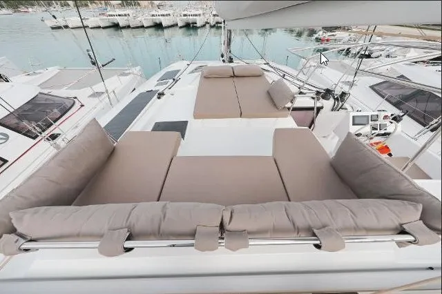 Deck of Felicia, a Fountaine Pajot Saona 47 Quintet catamaran at Općina Rogoznica, Croatia