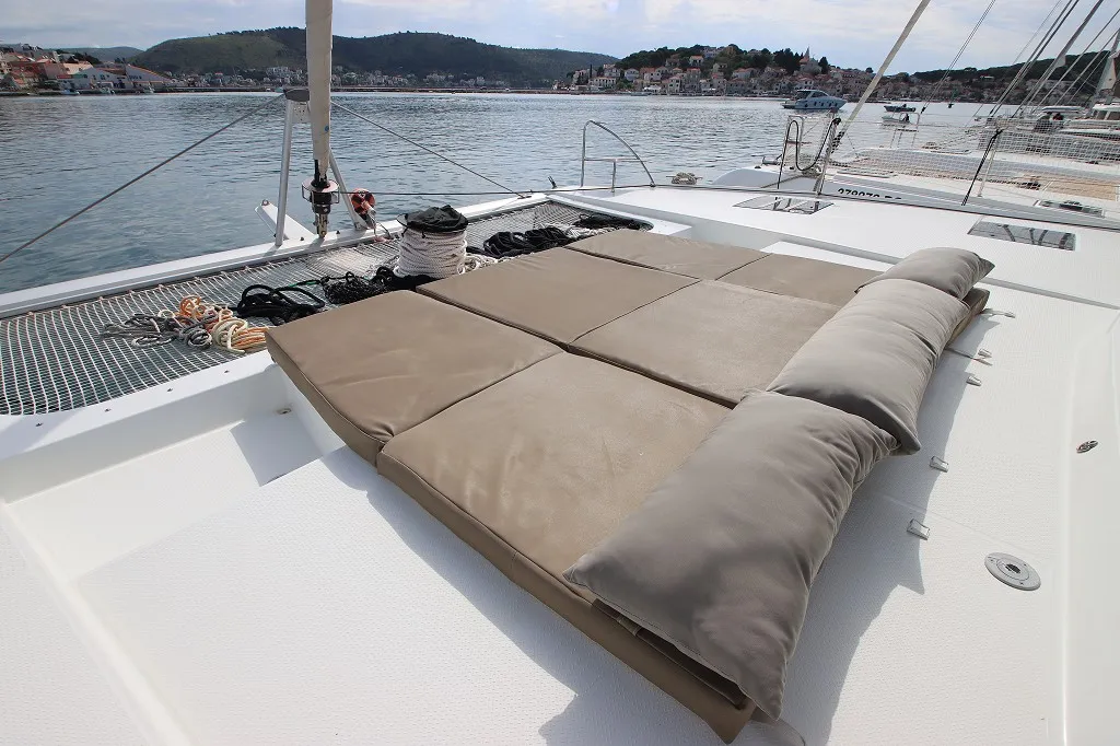 Deck of Felicia, a Fountaine Pajot Saona 47 Quintet catamaran at Općina Rogoznica, Croatia