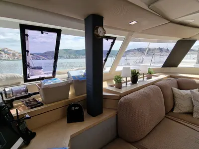 Salon of Felicia, a Fountaine Pajot Saona 47 Quintet catamaran at Općina Rogoznica, Croatia