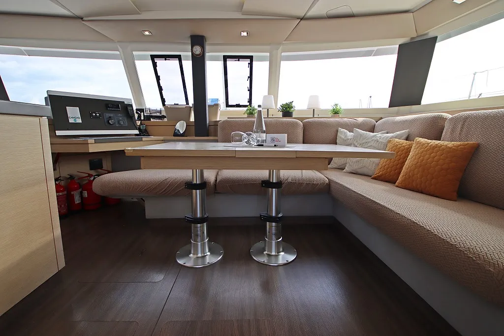 Salon of Felicia, a Fountaine Pajot Saona 47 Quintet catamaran at Općina Rogoznica, Croatia