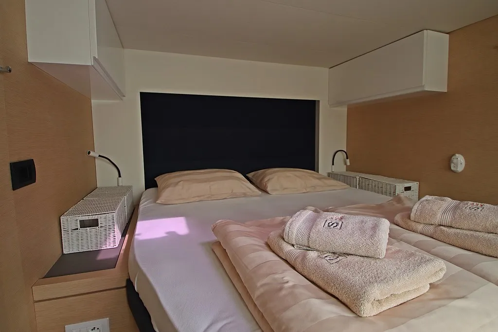 Cabin on Felicia, a Fountaine Pajot Saona 47 Quintet catamaran at Općina Rogoznica, Croatia