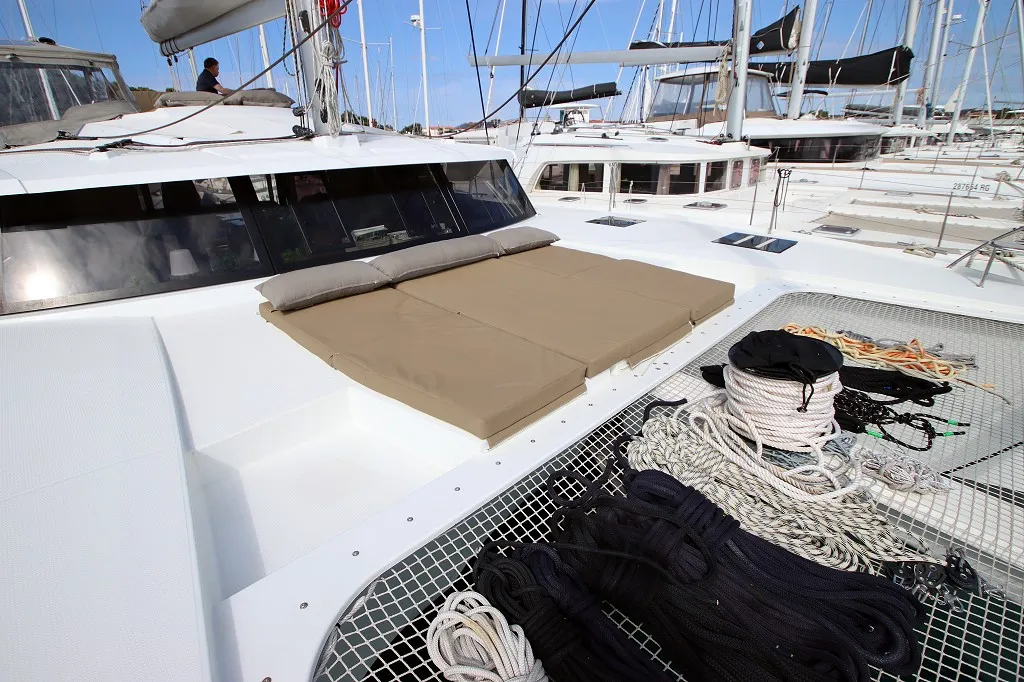 Deck of Felicia, a Fountaine Pajot Saona 47 Quintet catamaran at Općina Rogoznica, Croatia