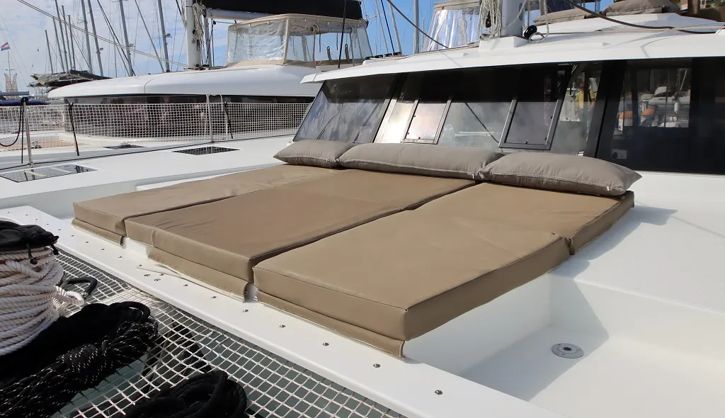 Deck of Felicia, a Fountaine Pajot Saona 47 Quintet catamaran at Općina Rogoznica, Croatia