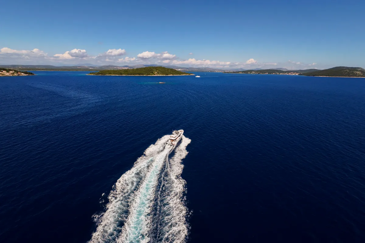 Exterior view of Olivia, a Azimut Magellano 60 motorboat at Grad Šibenik, Croatia
