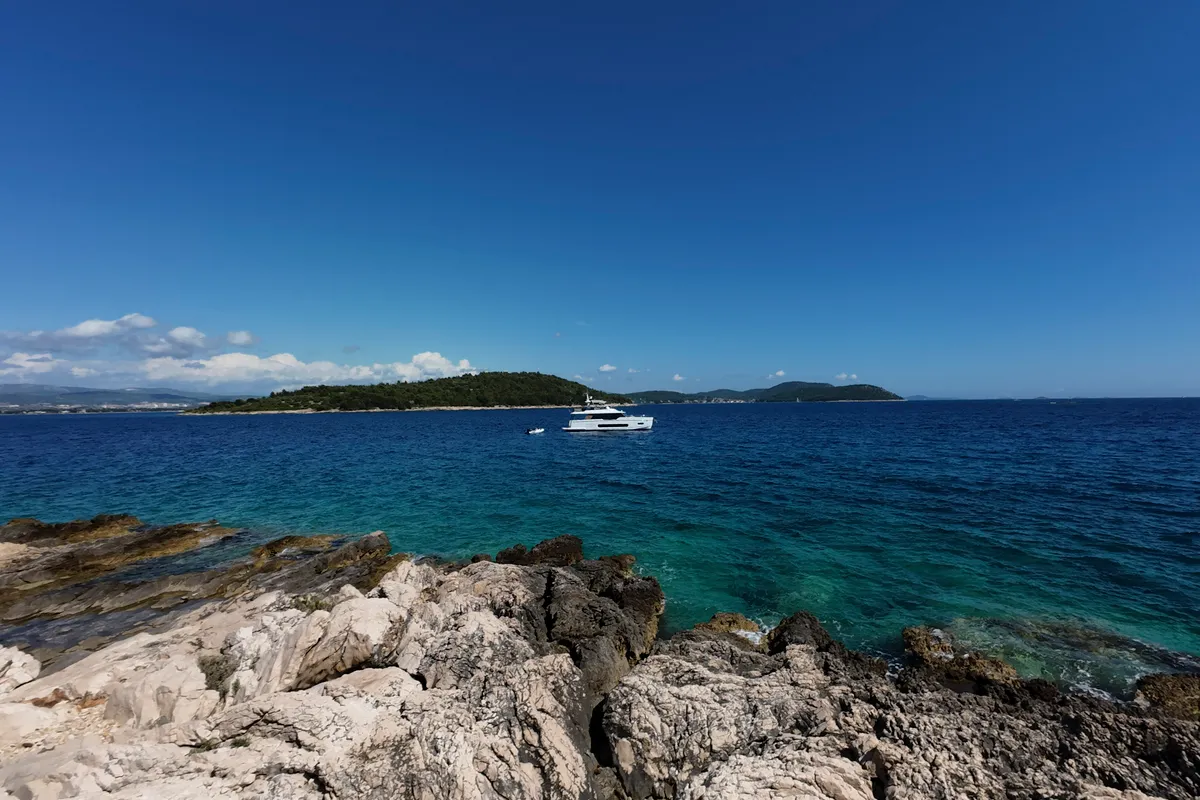 Exterior view of Olivia, a Azimut Magellano 60 motorboat at Grad Šibenik, Croatia