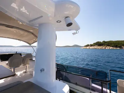 Deck of Olivia, a Azimut Magellano 60 motorboat at Grad Šibenik, Croatia