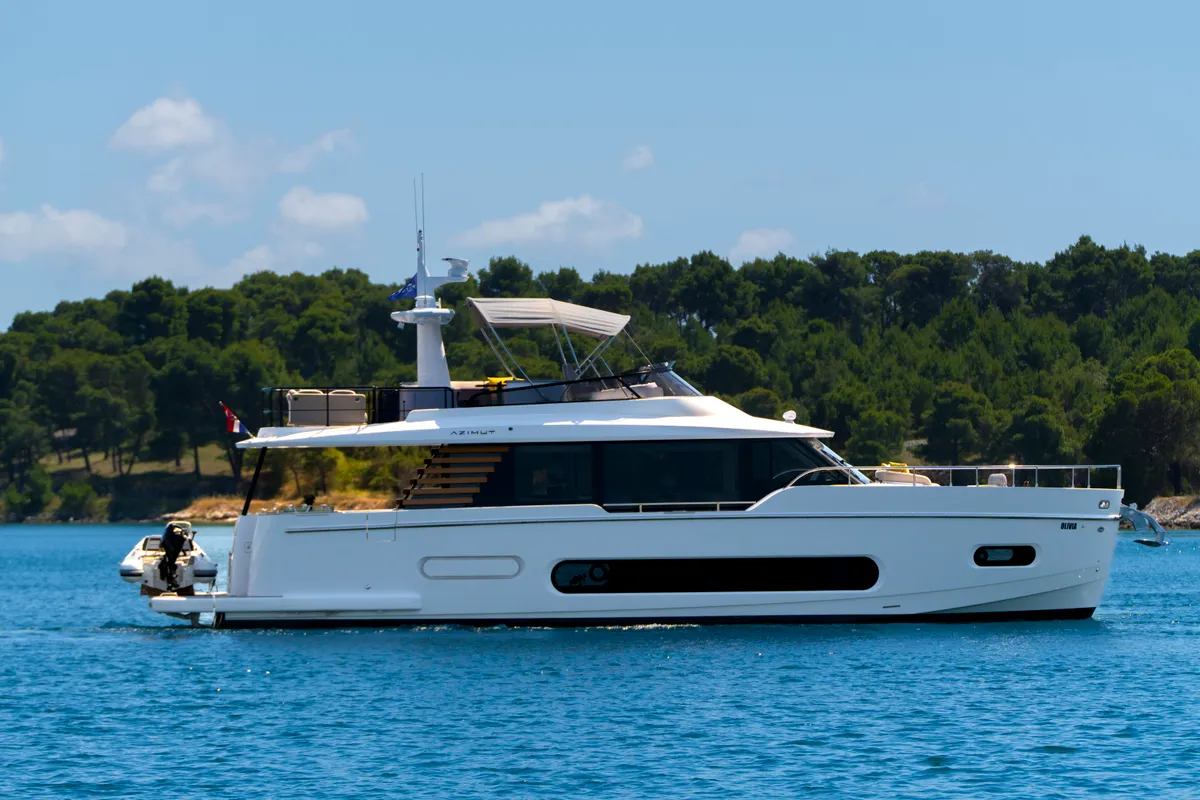 Exterior view of Olivia, a Azimut Magellano 60 motorboat at Grad Šibenik, Croatia
