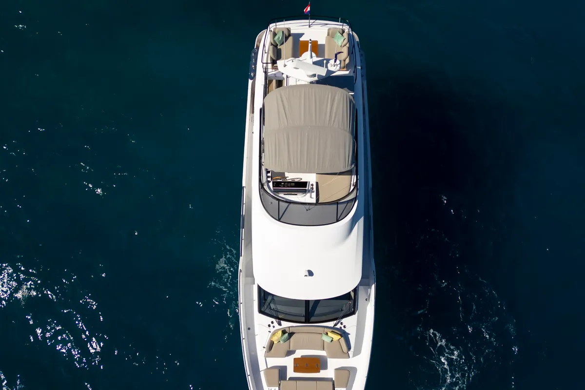 Exterior view of Olivia, a Azimut Magellano 60 motorboat at Grad Šibenik, Croatia