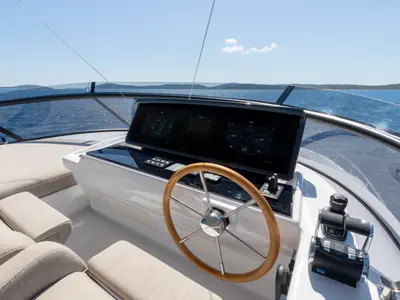 Cockpit of Olivia, a Azimut Magellano 60 motorboat at Grad Šibenik, Croatia