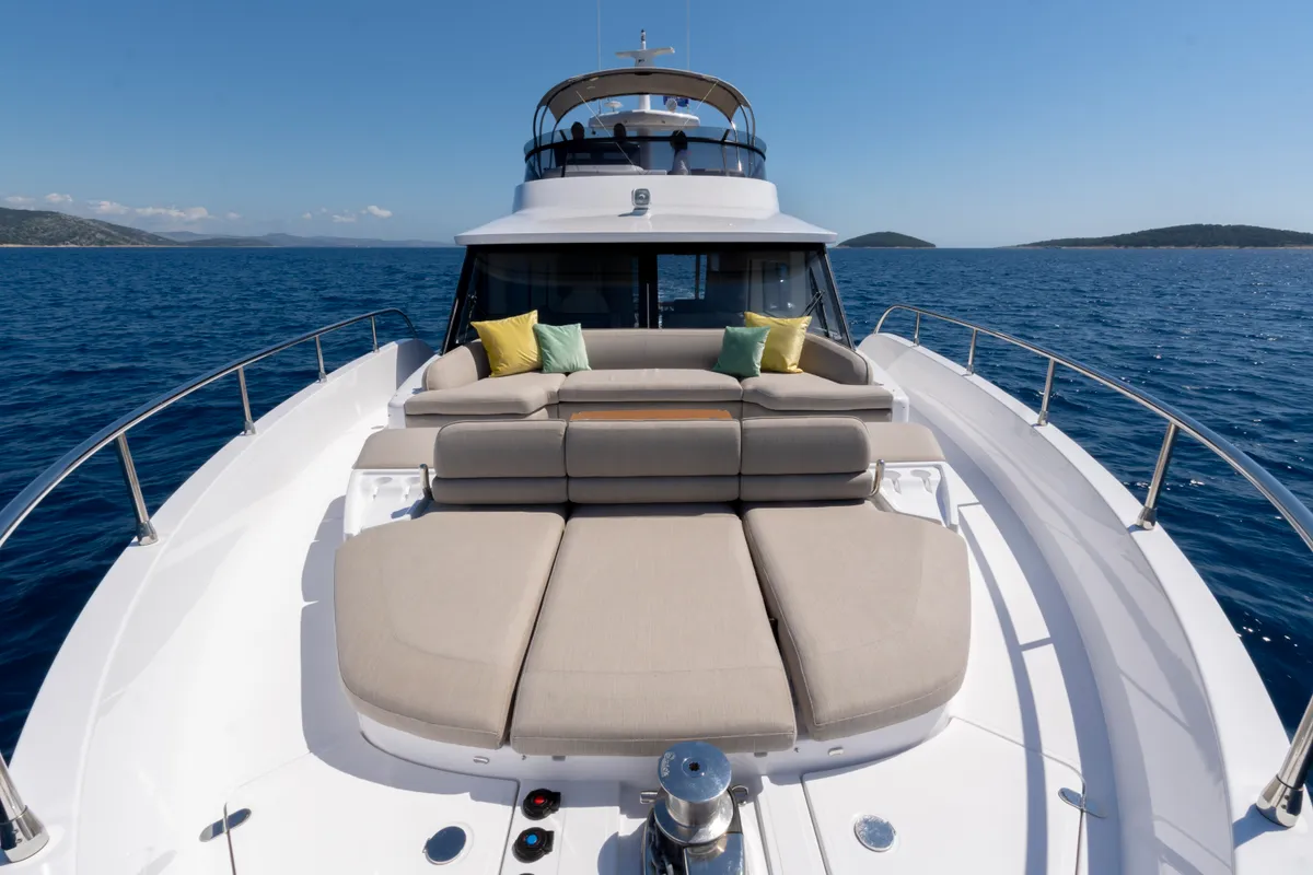 Deck of Olivia, a Azimut Magellano 60 motorboat at Grad Šibenik, Croatia