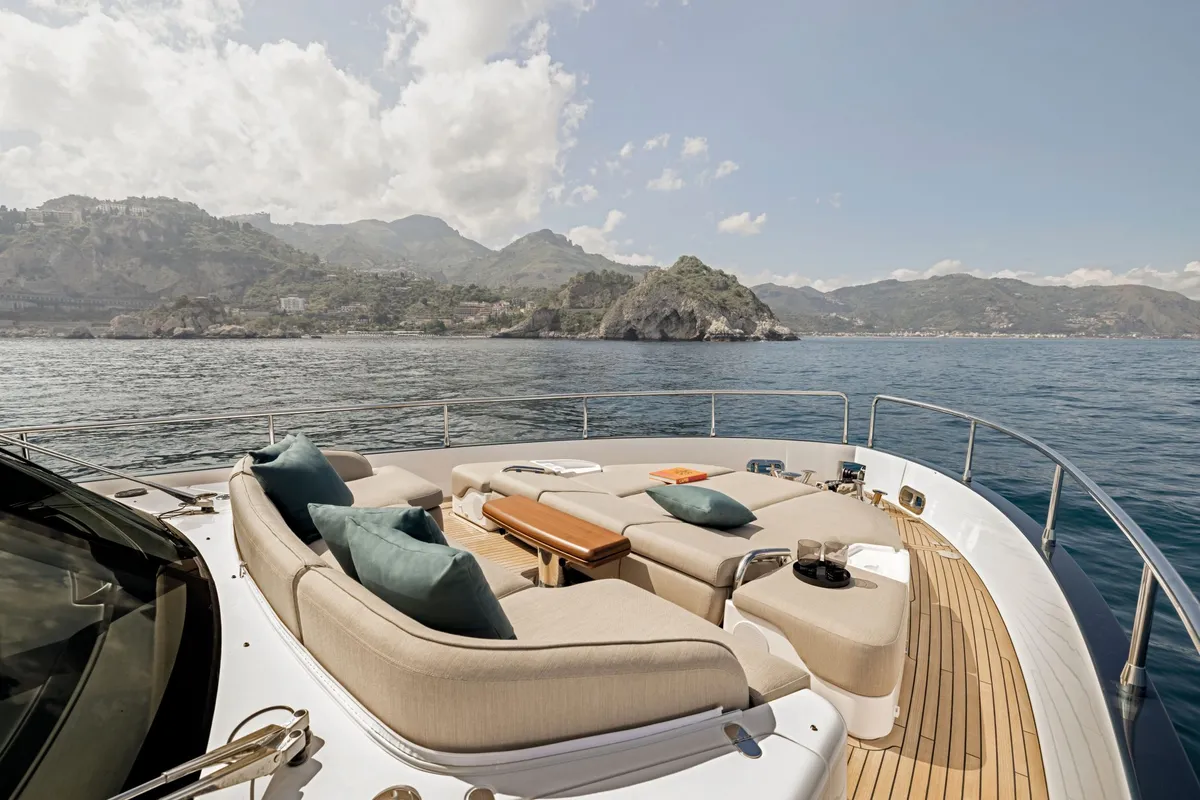 Deck of Olivia, a Azimut Magellano 60 motorboat at Grad Šibenik, Croatia