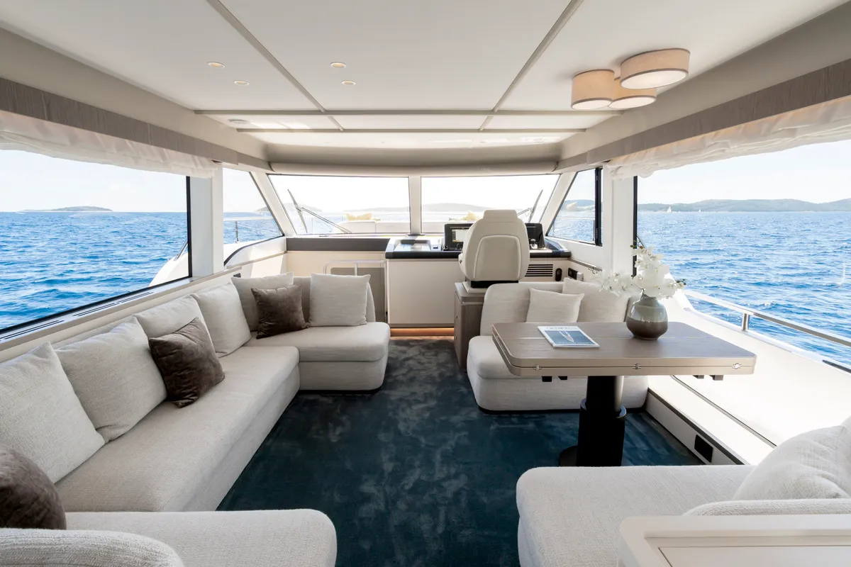 Salon of Olivia, a Azimut Magellano 60 motorboat at Grad Šibenik, Croatia