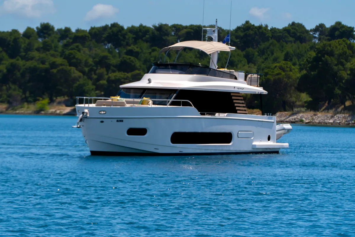 Exterior view of Olivia, a Azimut Magellano 60 motorboat at Grad Šibenik, Croatia