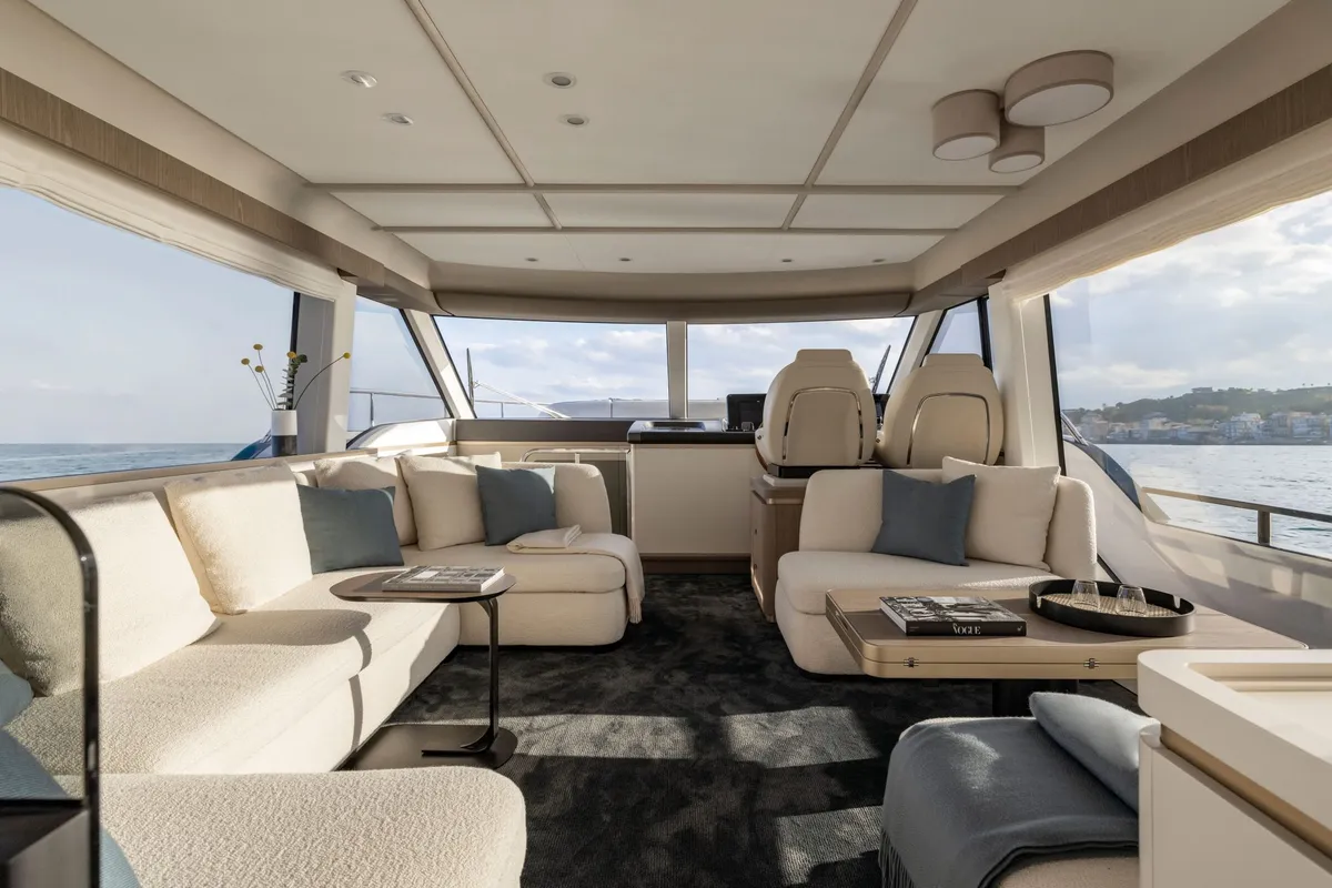 Salon of Olivia, a Azimut Magellano 60 motorboat at Grad Šibenik, Croatia