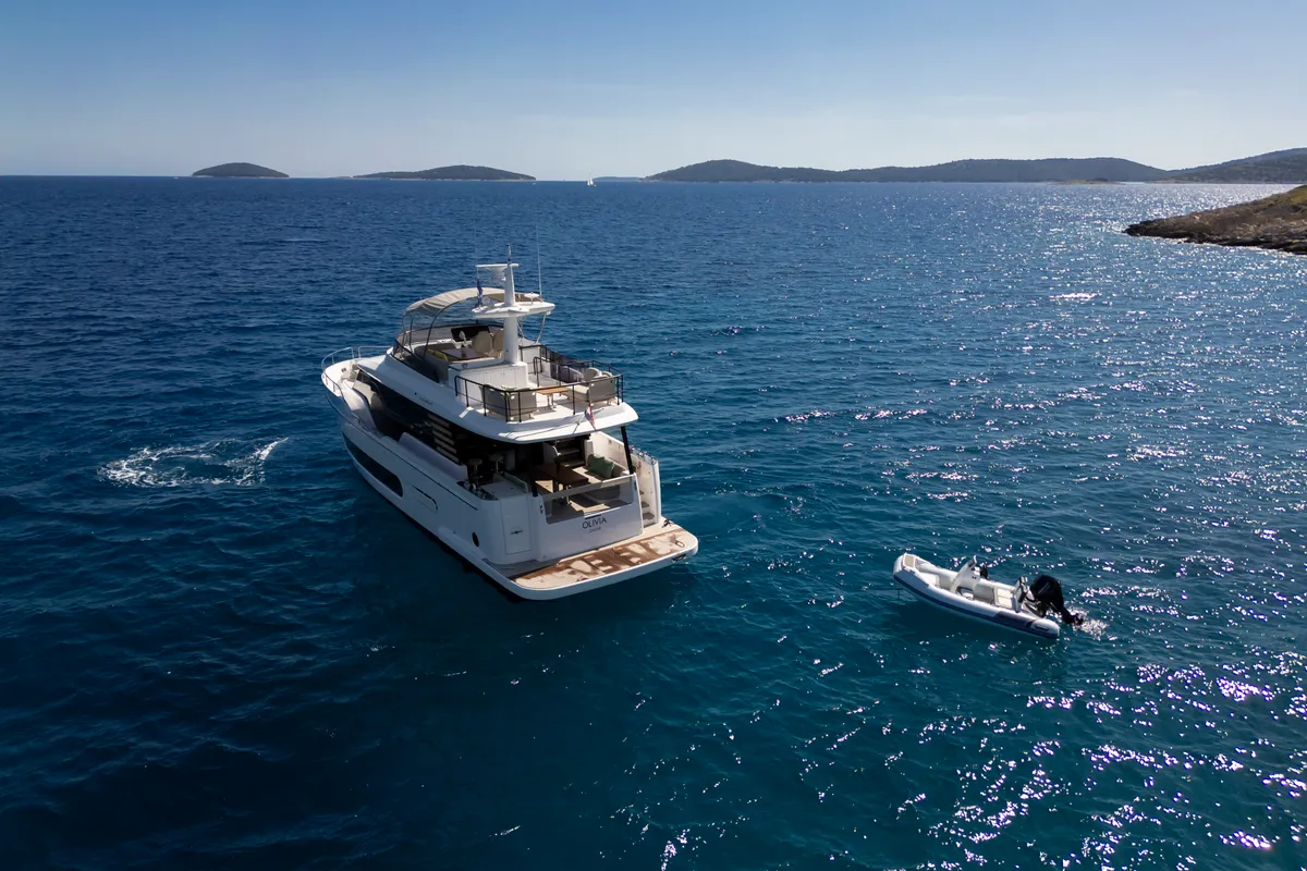 Exterior view of Olivia, a Azimut Magellano 60 motorboat at Grad Šibenik, Croatia