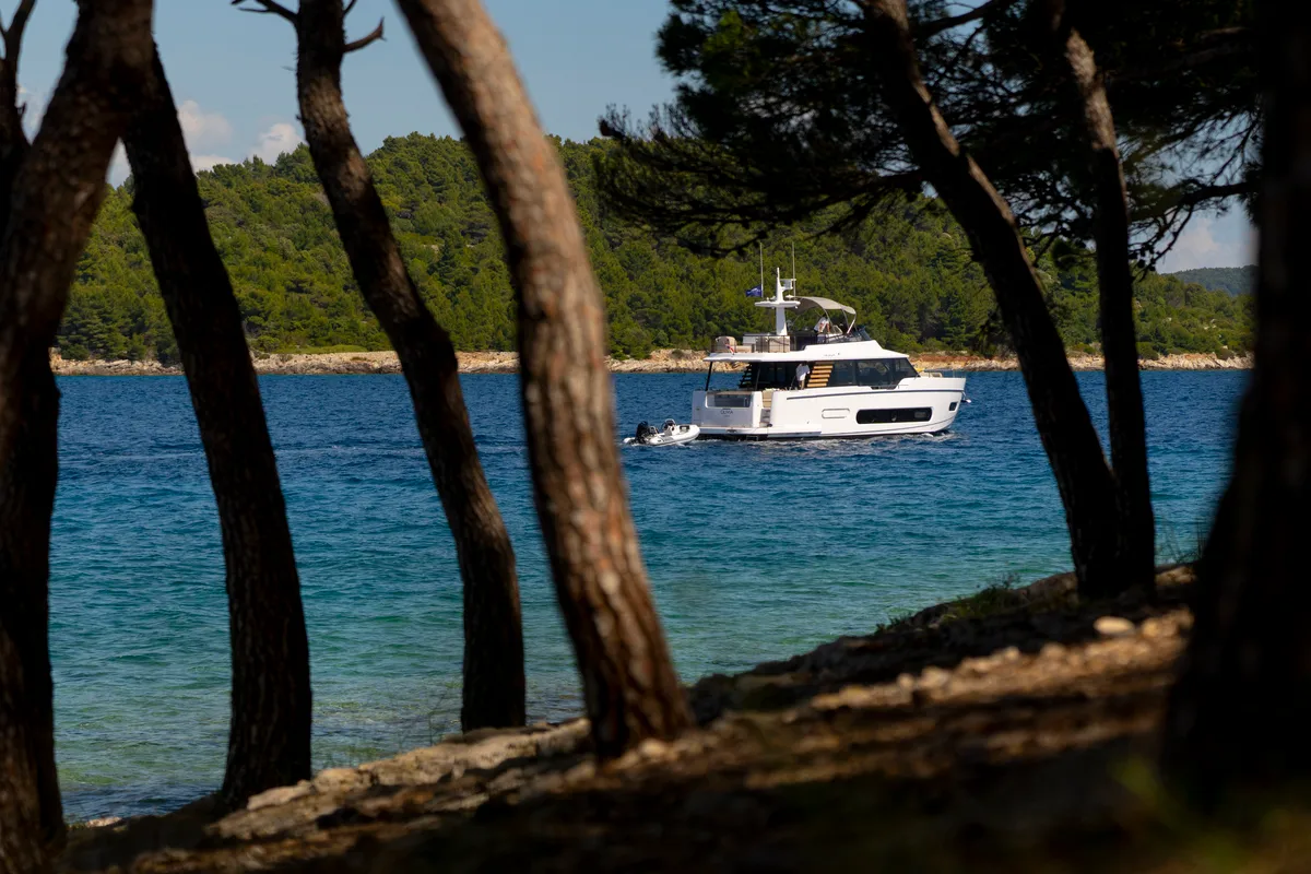 Exterior view of Olivia, a Azimut Magellano 60 motorboat at Grad Šibenik, Croatia