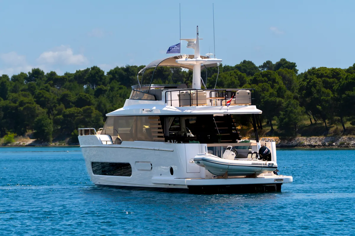 Exterior view of Olivia, a Azimut Magellano 60 motorboat at Grad Šibenik, Croatia