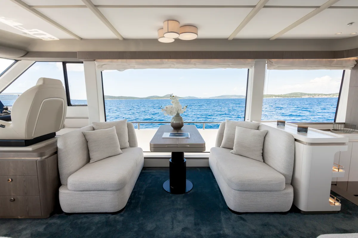 Salon of Olivia, a Azimut Magellano 60 motorboat at Grad Šibenik, Croatia