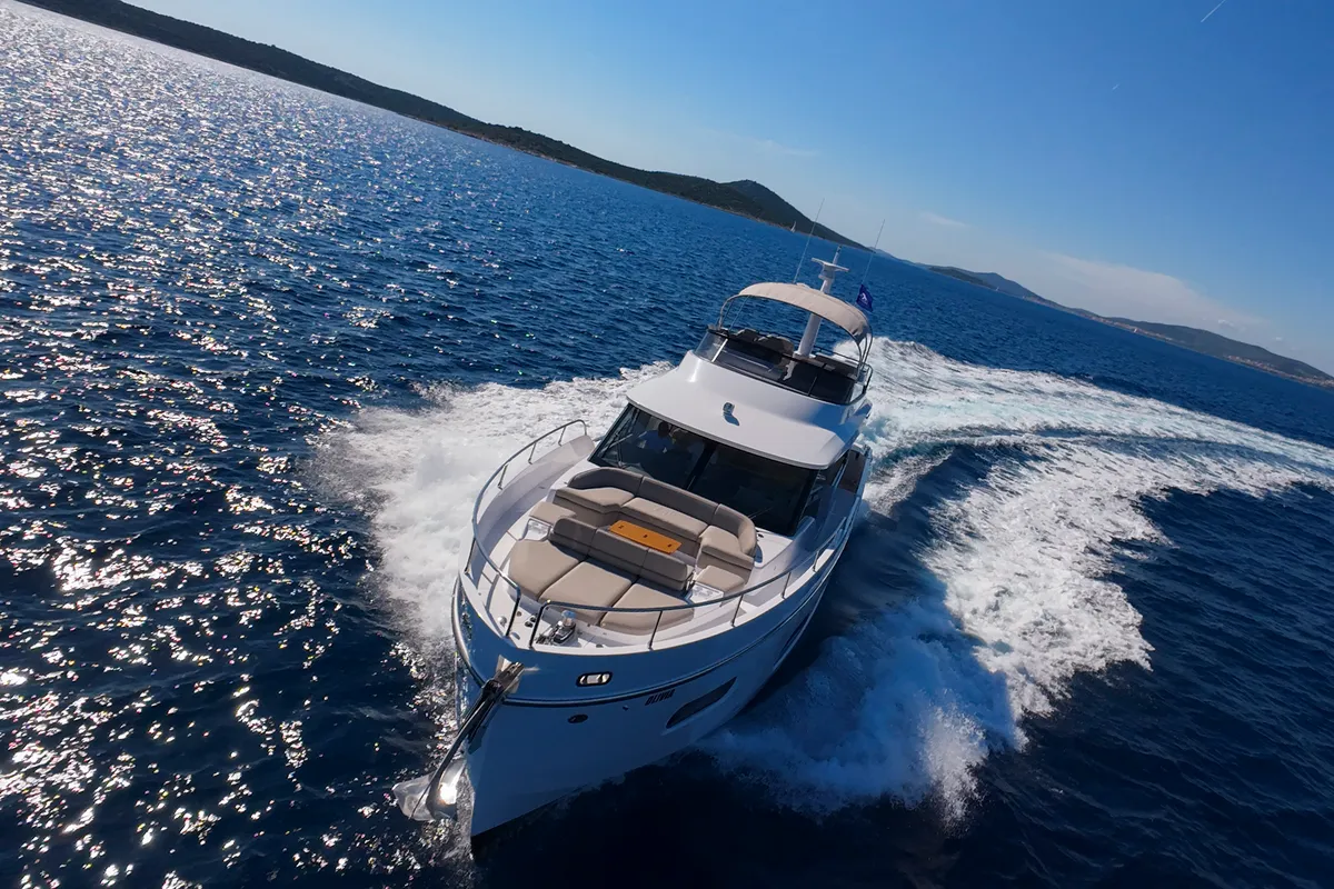 Exterior view of Olivia, a Azimut Magellano 60 motorboat at Grad Šibenik, Croatia