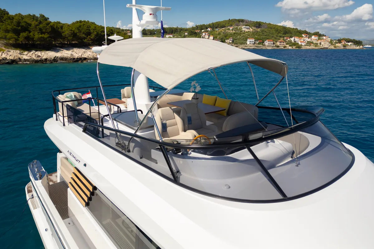 Deck of Olivia, a Azimut Magellano 60 motorboat at Grad Šibenik, Croatia