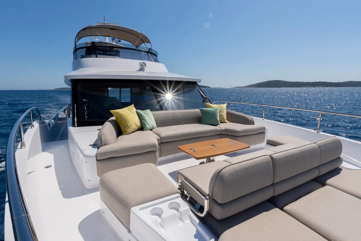 Deck of Olivia, a Azimut Magellano 60 motorboat at Grad Šibenik, Croatia