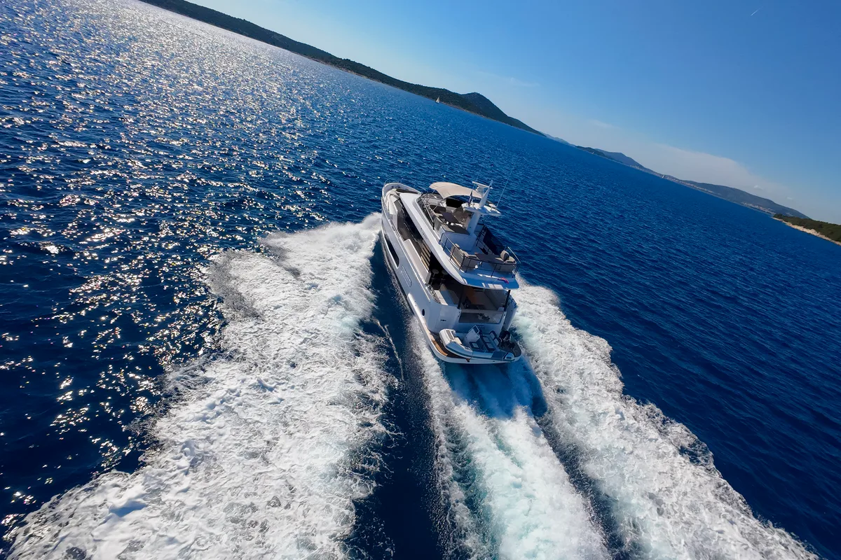 Exterior view of Olivia, a Azimut Magellano 60 motorboat at Grad Šibenik, Croatia
