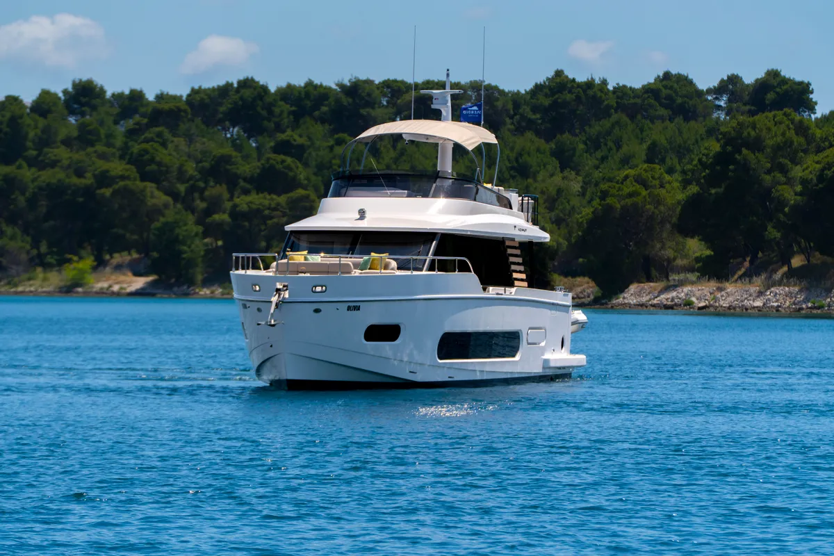 Exterior view of Olivia, a Azimut Magellano 60 motorboat at Grad Šibenik, Croatia