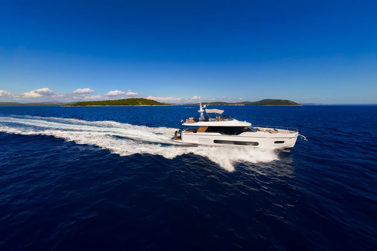 Exterior view of Olivia, a Azimut Magellano 60 motorboat at Grad Šibenik, Croatia