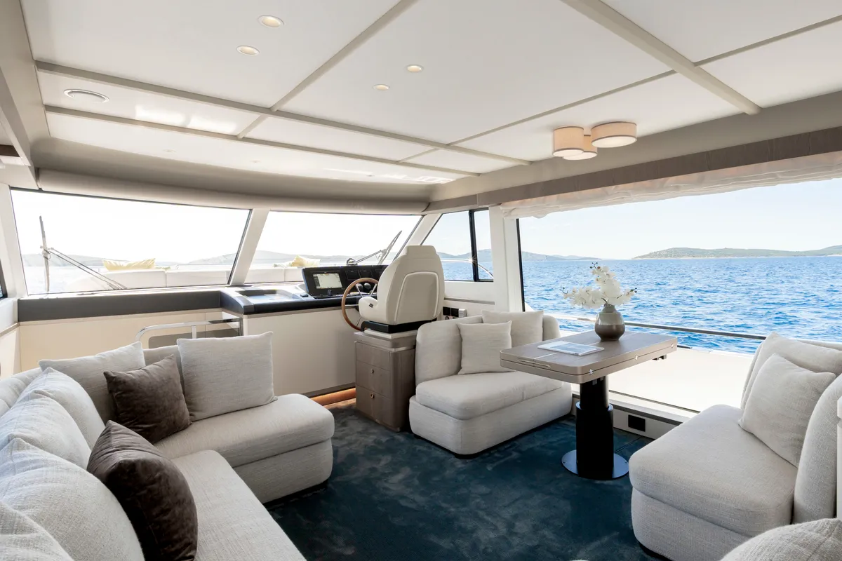 Salon of Olivia, a Azimut Magellano 60 motorboat at Grad Šibenik, Croatia
