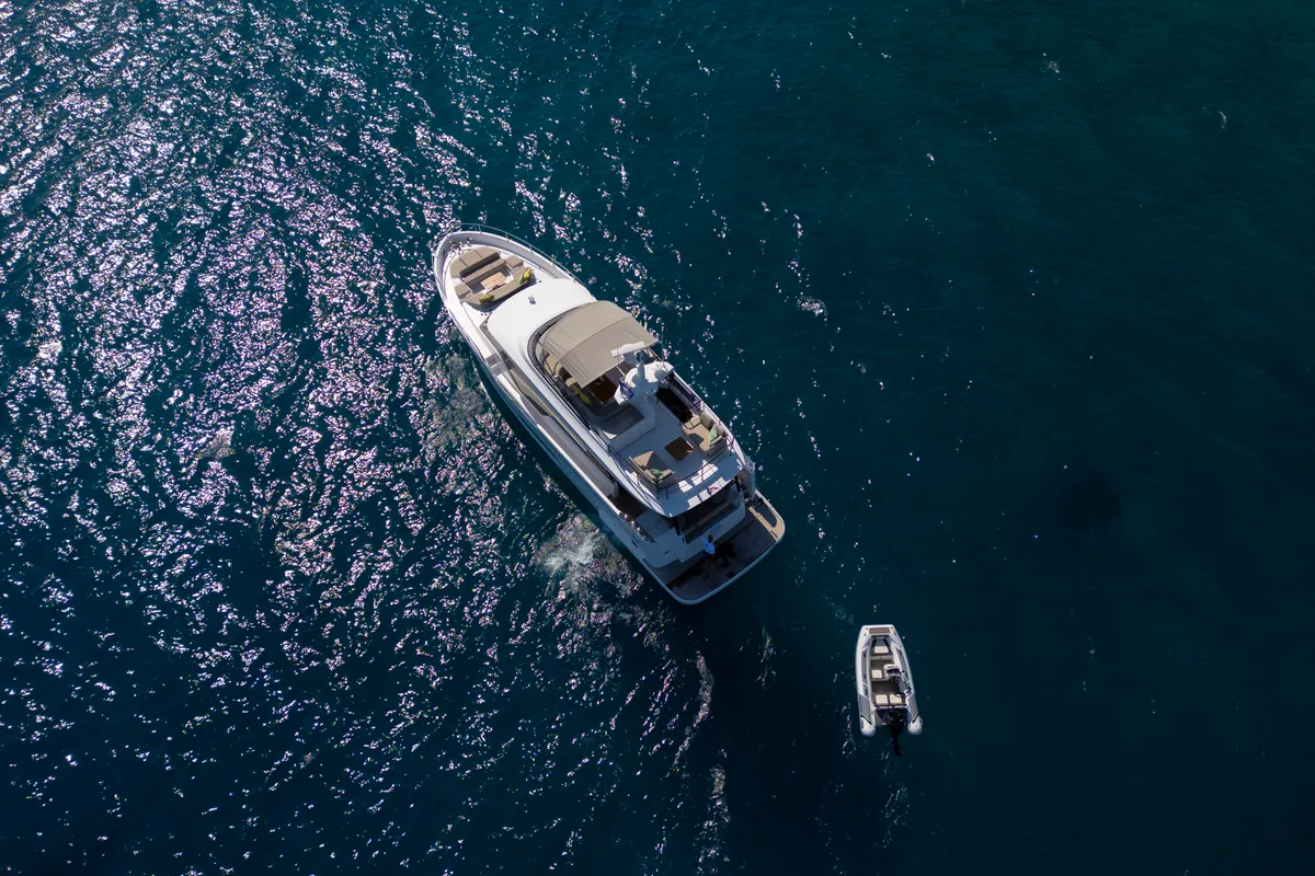 Exterior view of Olivia, a Azimut Magellano 60 motorboat at Grad Šibenik, Croatia