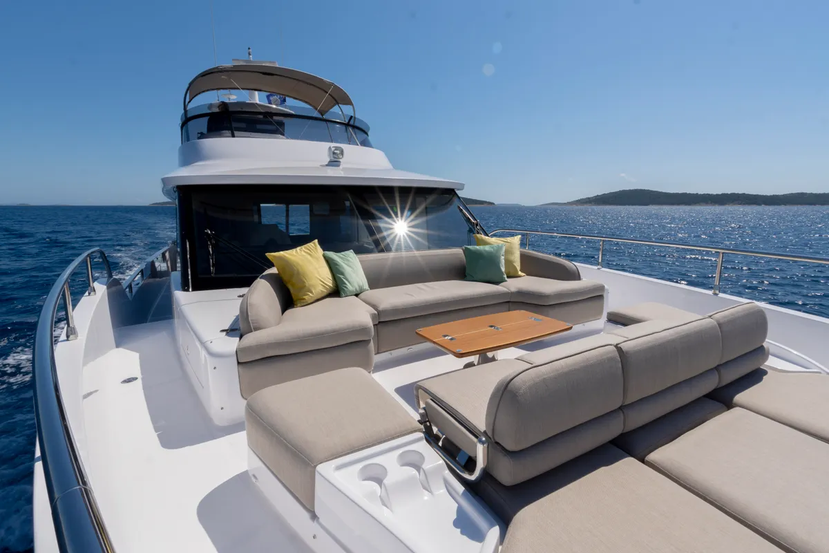 Deck of Olivia, a Azimut Magellano 60 motorboat at Grad Šibenik, Croatia
