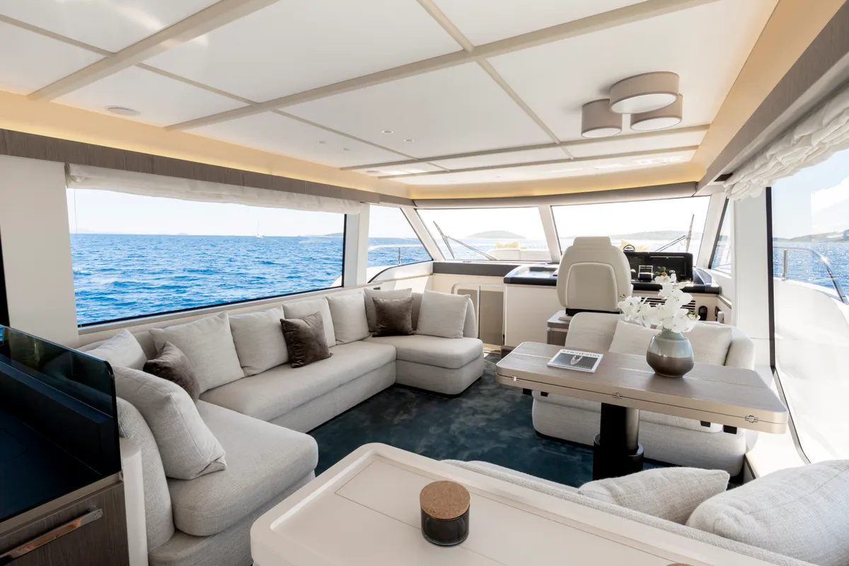 Salon of Olivia, a Azimut Magellano 60 motorboat at Grad Šibenik, Croatia