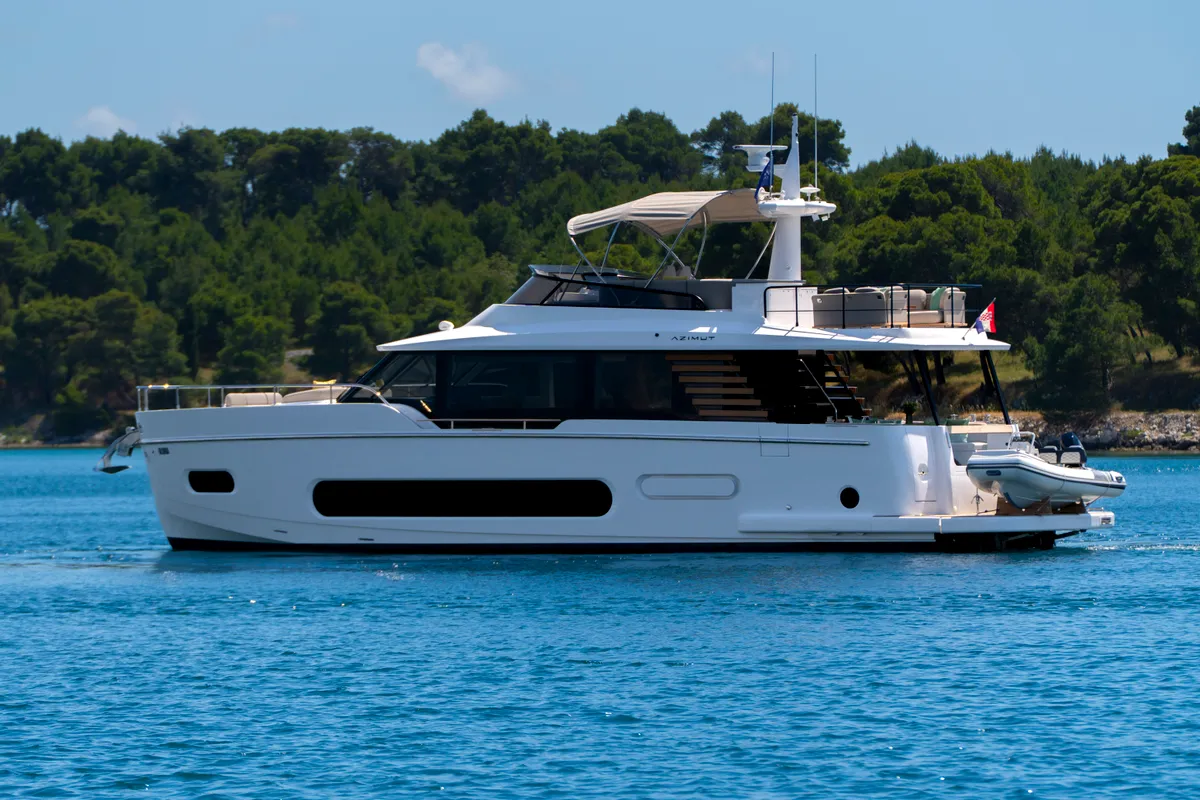 Exterior view of Olivia, a Azimut Magellano 60 motorboat at Grad Šibenik, Croatia
