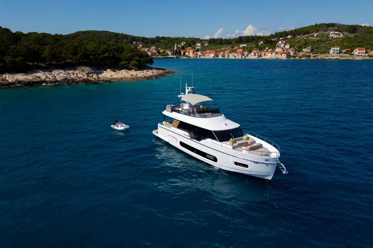 Exterior view of Olivia, a Azimut Magellano 60 motorboat at Grad Šibenik, Croatia
