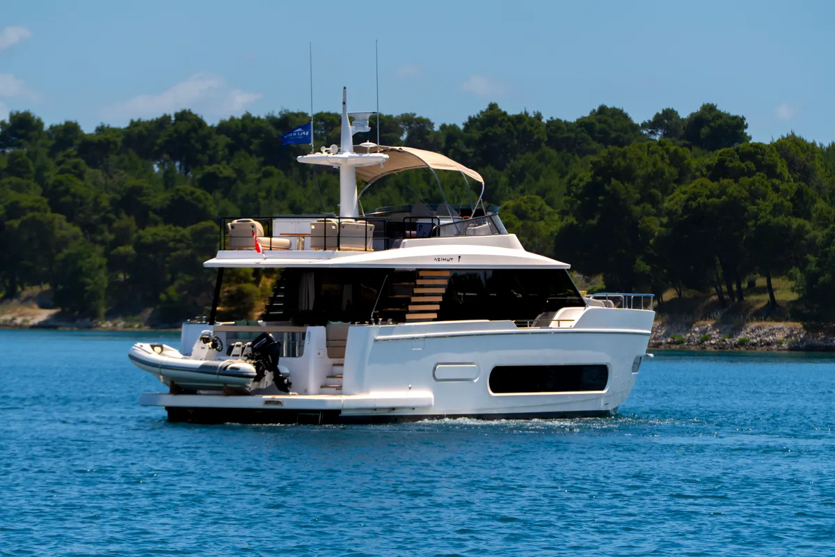 Exterior view of Olivia, a Azimut Magellano 60 motorboat at Grad Šibenik, Croatia