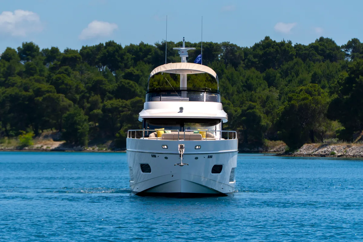 Exterior view of Olivia, a Azimut Magellano 60 motorboat at Grad Šibenik, Croatia