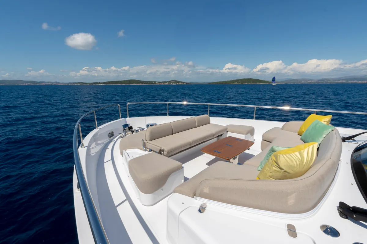 Deck of Olivia, a Azimut Magellano 60 motorboat at Grad Šibenik, Croatia