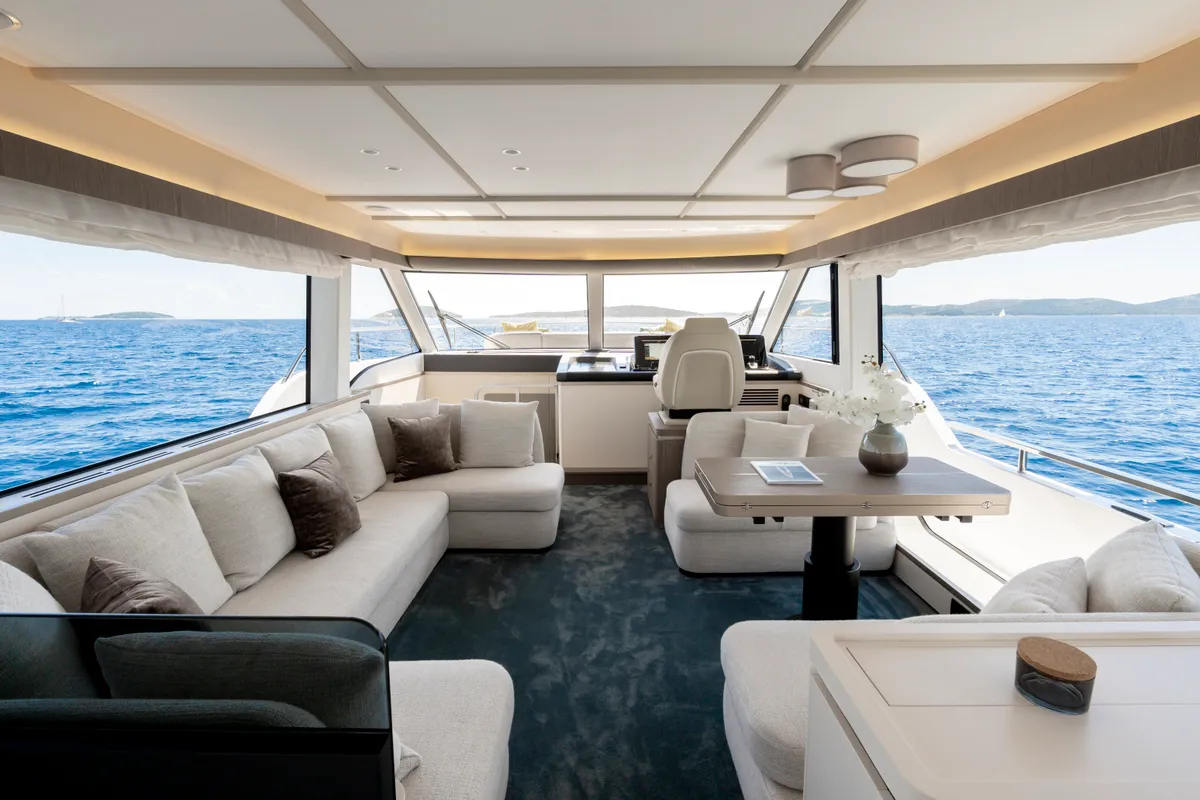 Salon of Olivia, a Azimut Magellano 60 motorboat at Grad Šibenik, Croatia