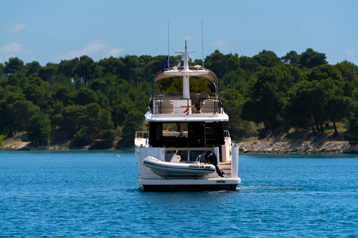Exterior view of Olivia, a Azimut Magellano 60 motorboat at Grad Šibenik, Croatia