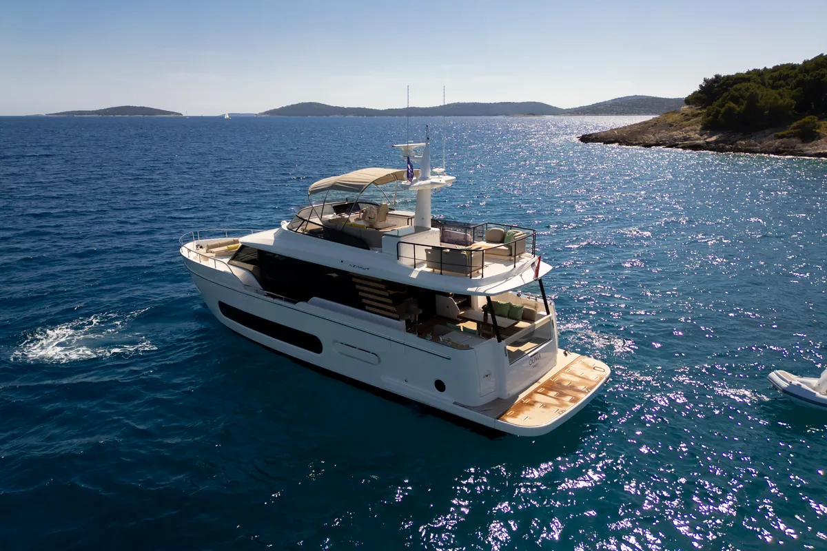Exterior view of Olivia, a Azimut Magellano 60 motorboat at Grad Šibenik, Croatia