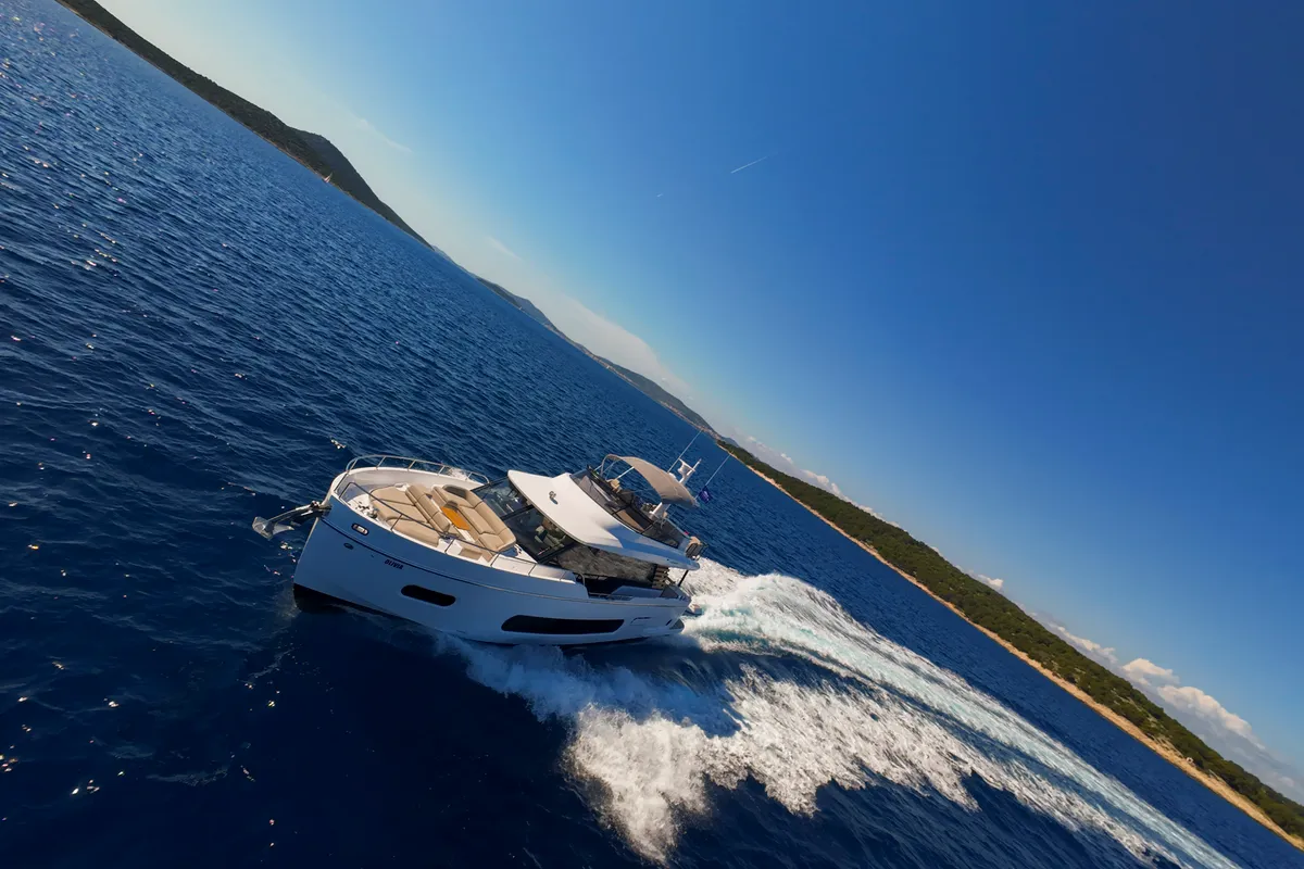 Exterior view of Olivia, a Azimut Magellano 60 motorboat at Grad Šibenik, Croatia