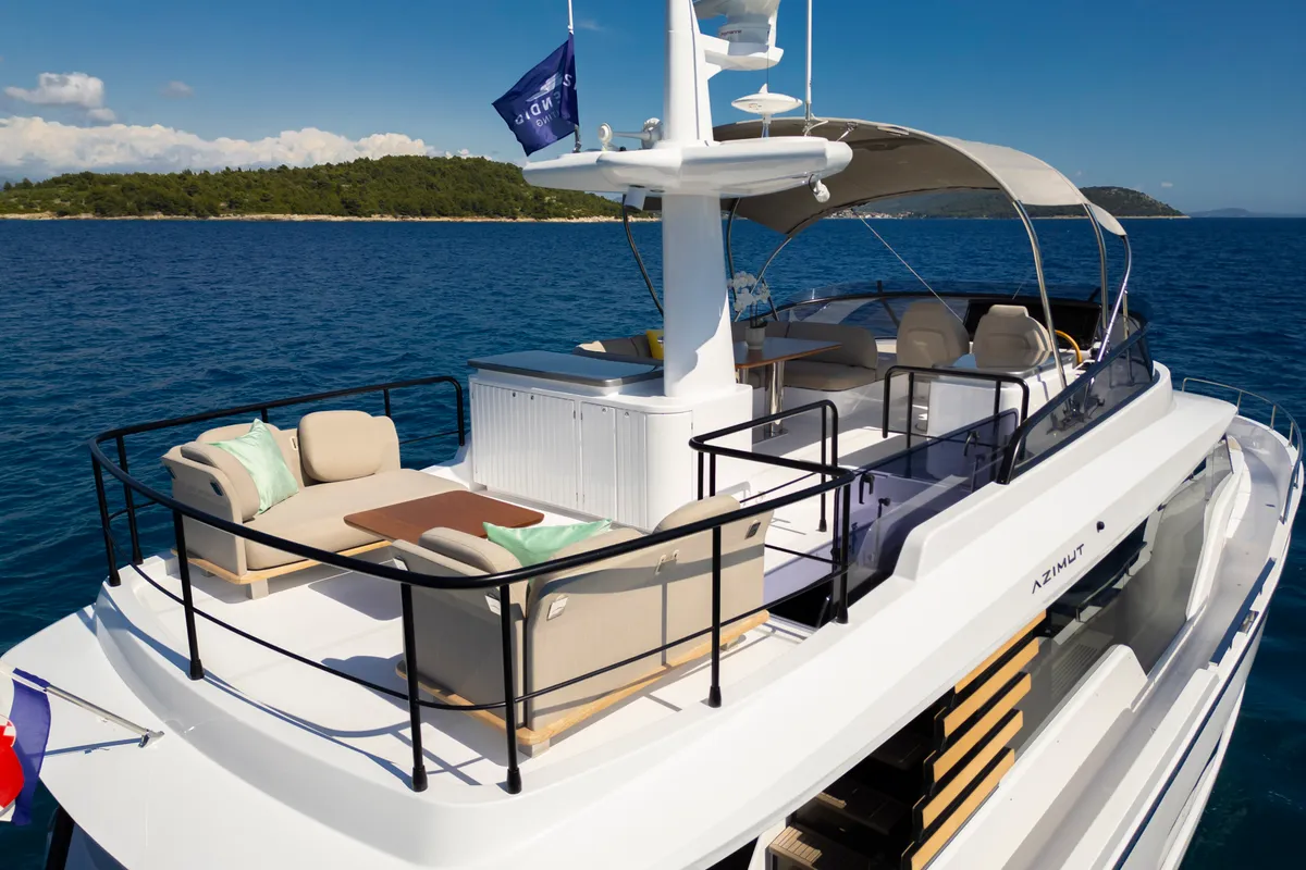 Deck of Olivia, a Azimut Magellano 60 motorboat at Grad Šibenik, Croatia