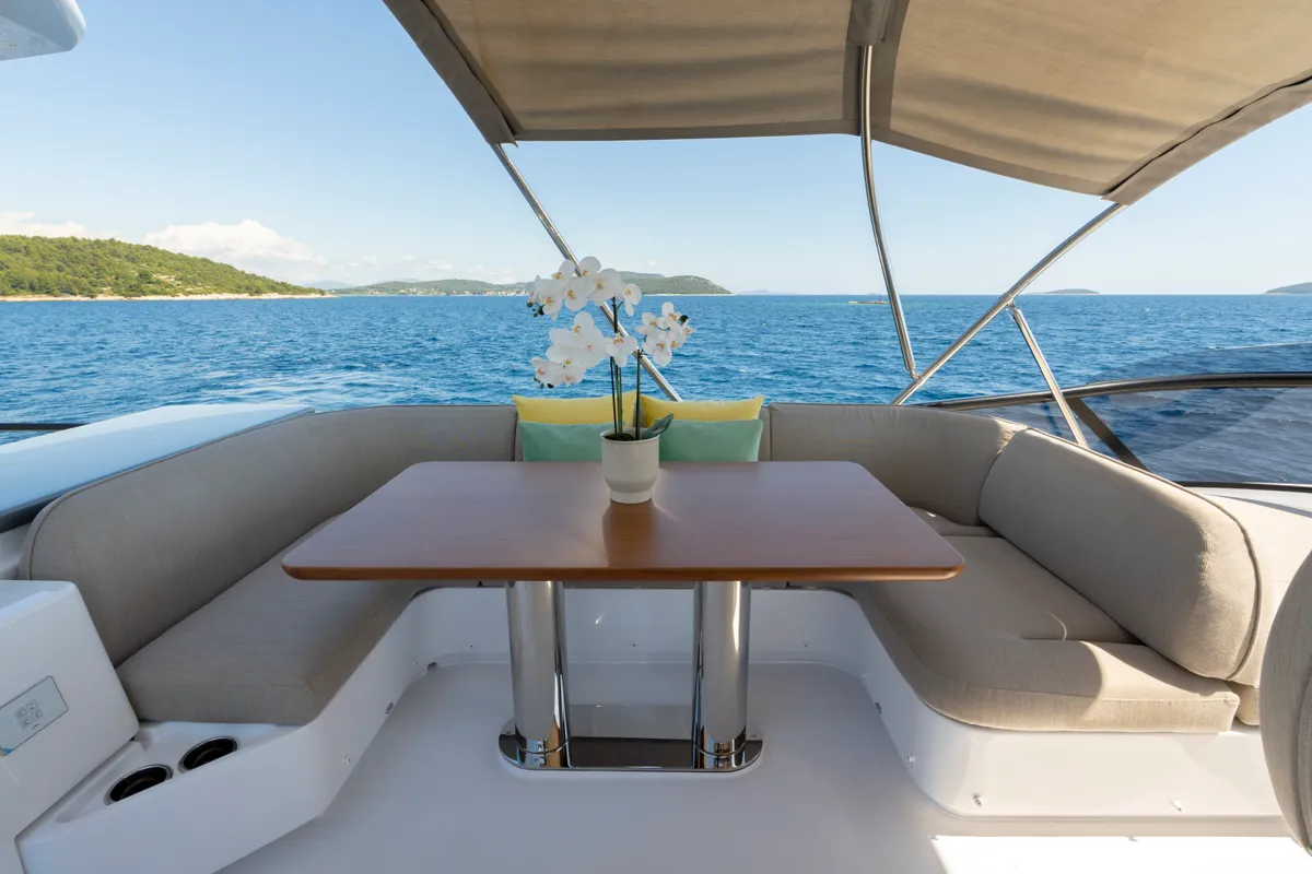 Deck of Olivia, a Azimut Magellano 60 motorboat at Grad Šibenik, Croatia