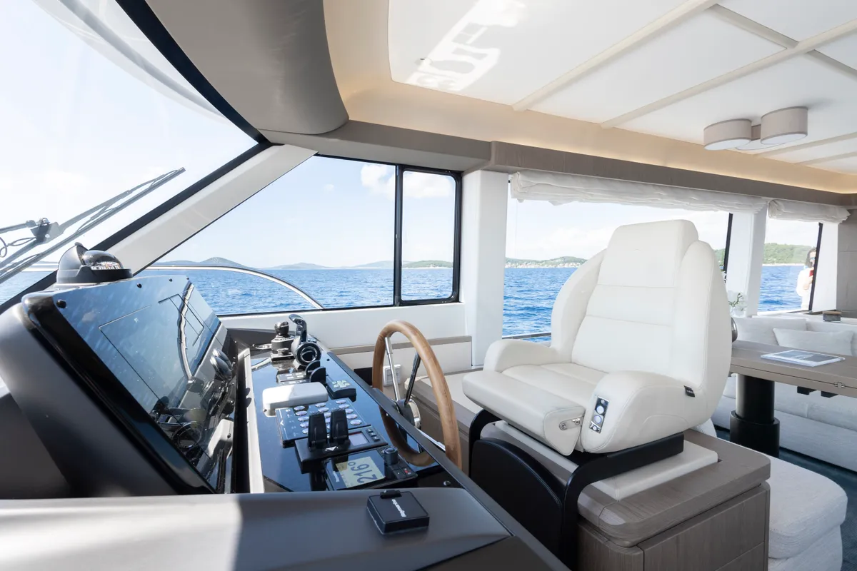 Cockpit of Olivia, a Azimut Magellano 60 motorboat at Grad Šibenik, Croatia