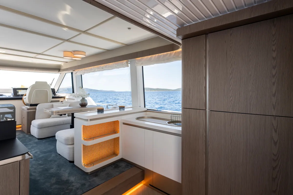 Galley of Olivia, a Azimut Magellano 60 motorboat at Grad Šibenik, Croatia