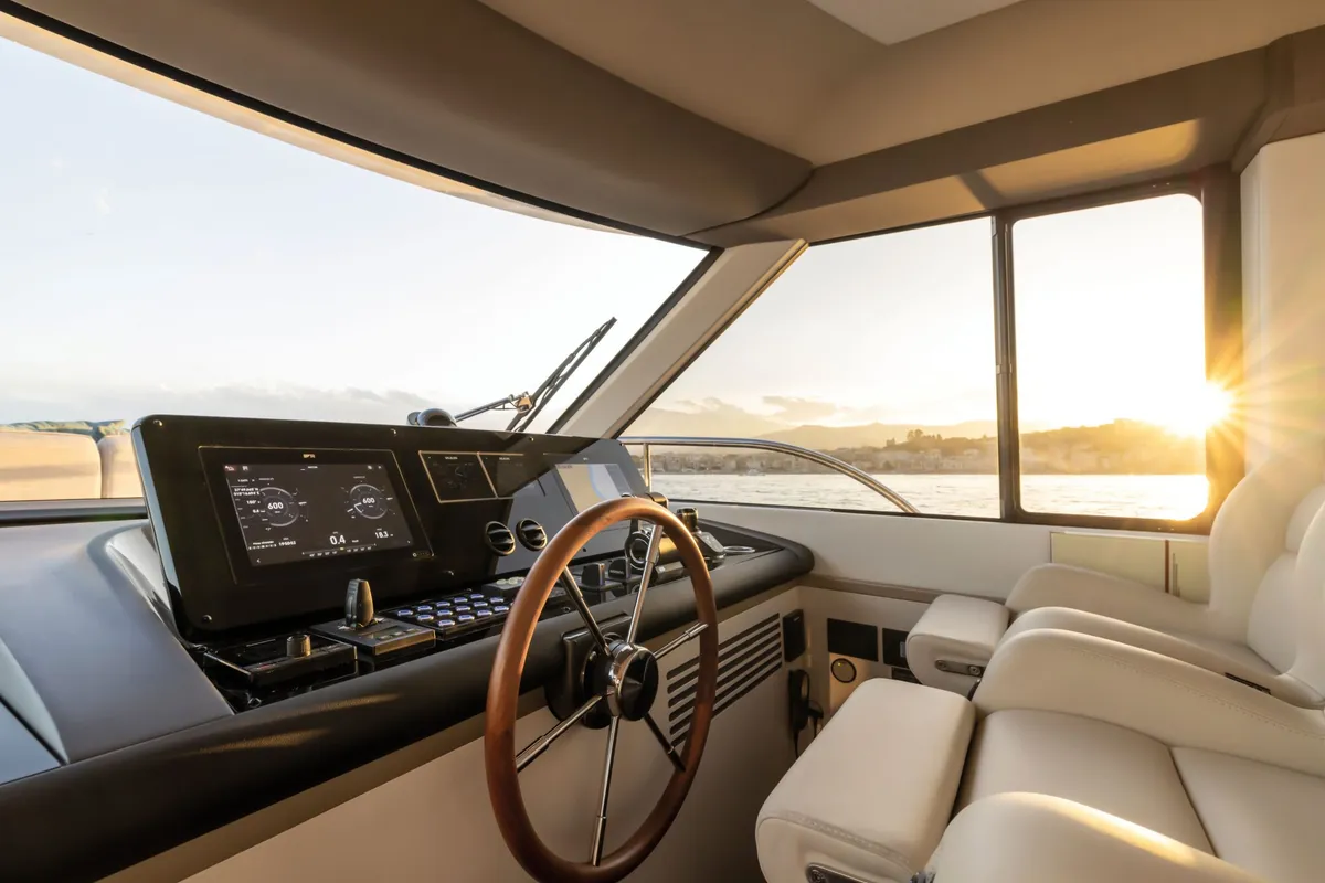Cockpit of Olivia, a Azimut Magellano 60 motorboat at Grad Šibenik, Croatia