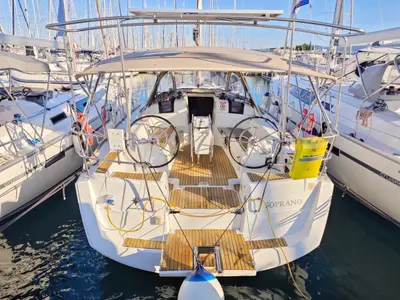 Cockpit of Soprano, a Jeanneau Sun Odyssey 379 sailboat at Općina Sukošan, Croatia