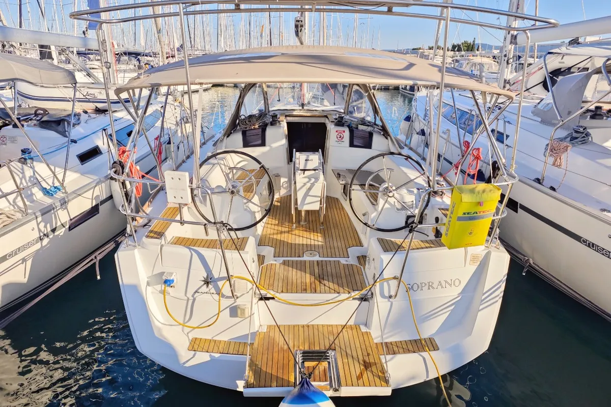 Cockpit of Soprano, a Jeanneau Sun Odyssey 379 sailboat at Općina Sukošan, Croatia